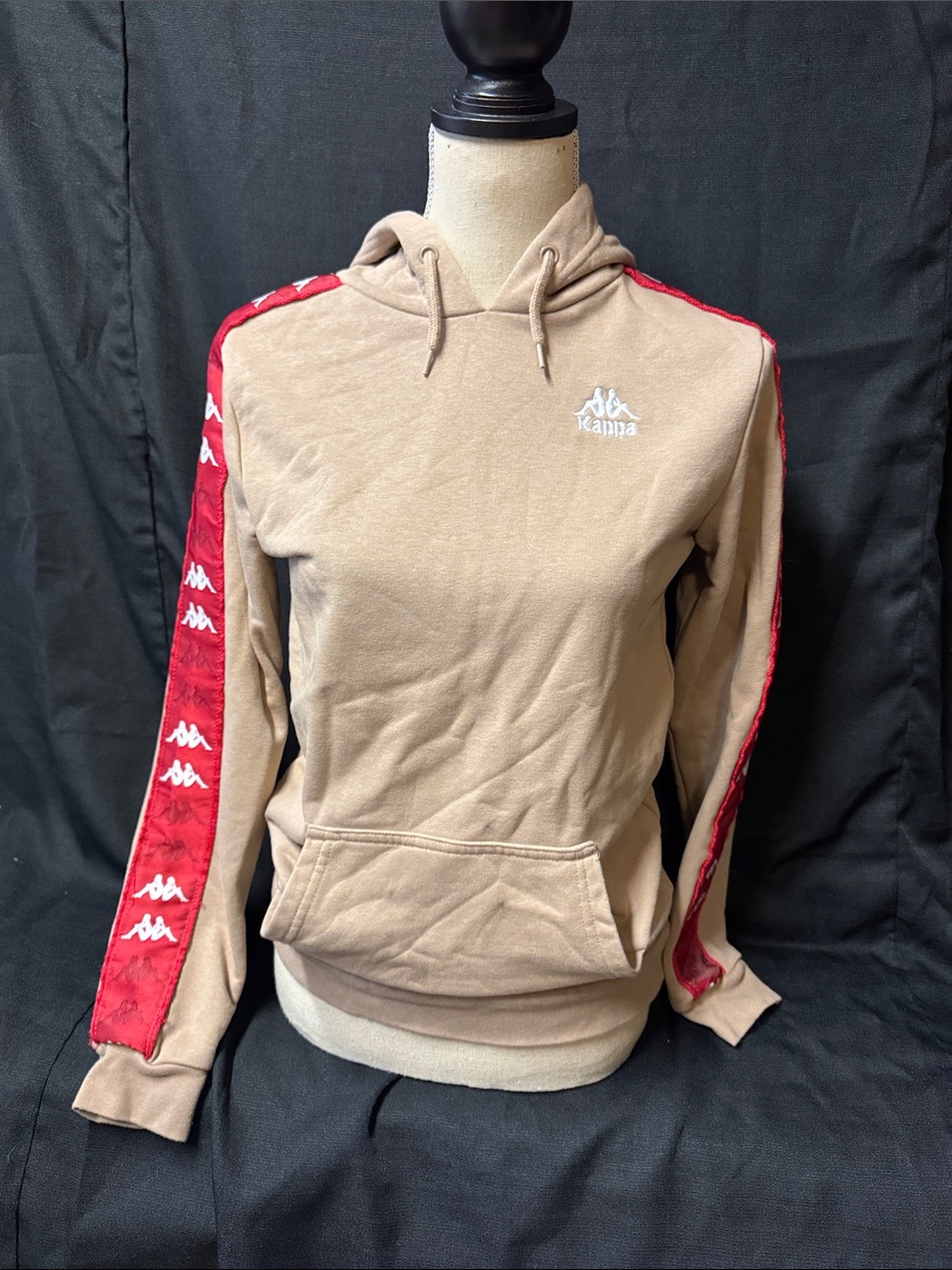 Kappa Tan Hoodie with Red Logo Tape